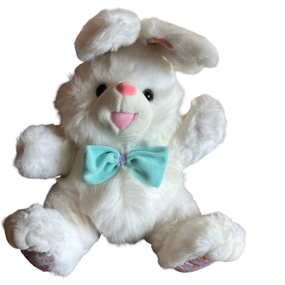 15" Vintage White Printed Ear Bunny Easter Egg Bow Tie